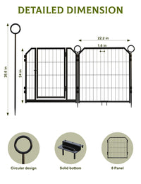 Garvee Parc pour Chien 61 cm, 8 Panneaux en Métal Robuste, Enclos Intérieur/Extérieur pour Chiot, Camping-Car, Jardin et Cour