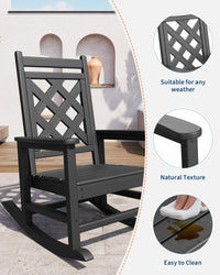 Fauteuil à bascule d'extérieur Garvee en PEHD imitation bois pour terrasse et jardin, capacité de charge de 172 kg, ergonomique, robuste et résistant aux intempéries