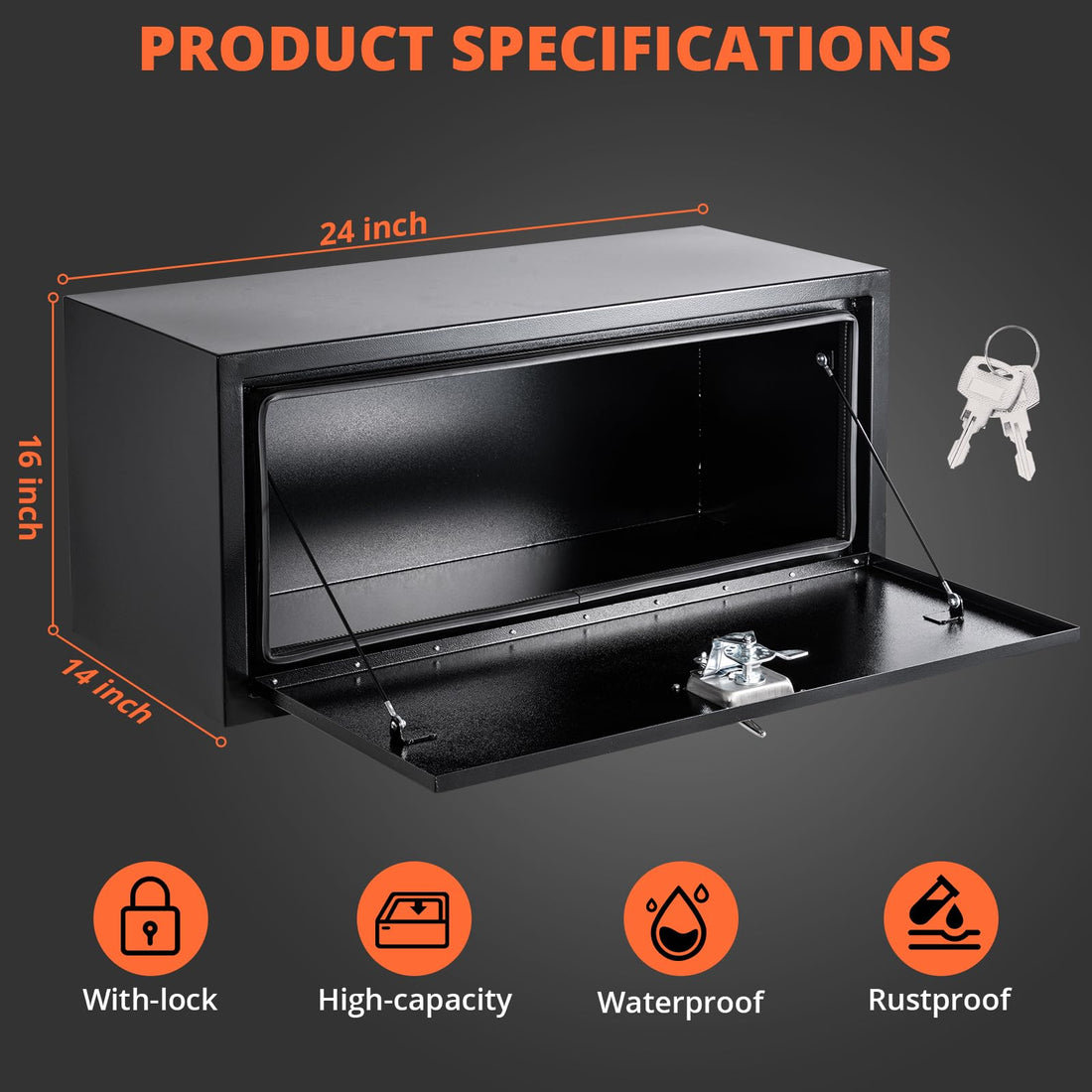 Garvee Boîte à Outils Sous Châssis, Acier Renforcé Noir 60,96×35,56×40,64cm, Série 1416, Résistante aux Intempéries