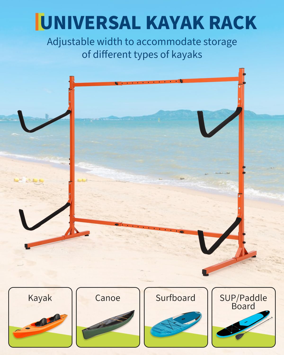 Support de rangement pour kayak Garvee, en acier robuste, réglable, antidérapant, à 2 niveaux, pour une utilisation intérieure et extérieure, résistant aux intempéries