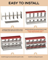 Garvee Pondoir à poules rouge en métal, 10 compartiments avec 10 œufs factices, ventilation et structure antirouille, pour poulailler