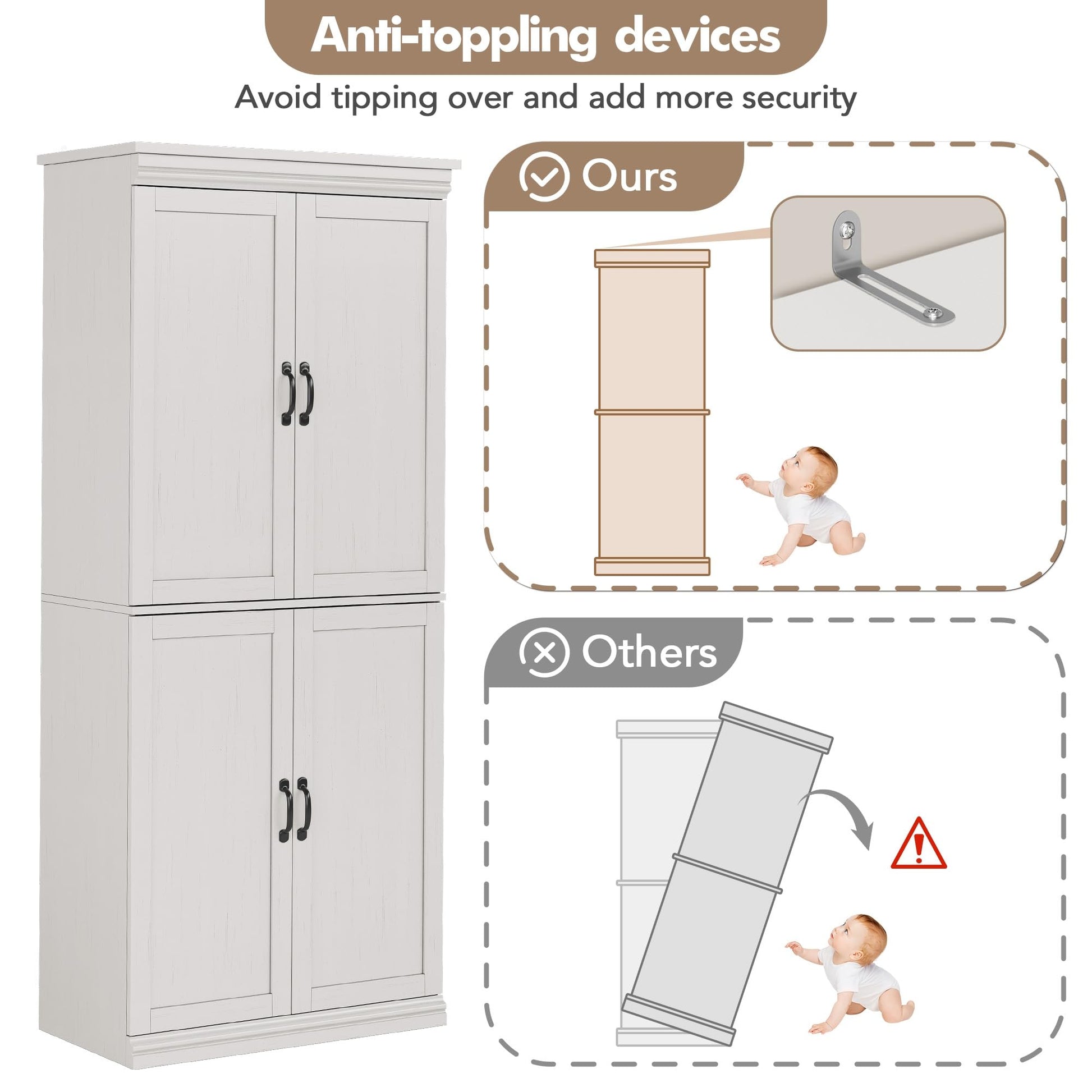 Armoire de rangement Garvee Pantry 70" avec portes et étagères réglables pour la cuisine et le salon, en MDF P2, robuste, anti-basculement, teinte bois neutre