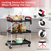 Chariot de service pliable Garvee à 3 niveaux, capacité de charge de 25 kg, structure en aluminium, poignées caoutchoutées, 4 roulettes pivotantes, idéal pour le bureau et la maison, 83,5 cm, argent.