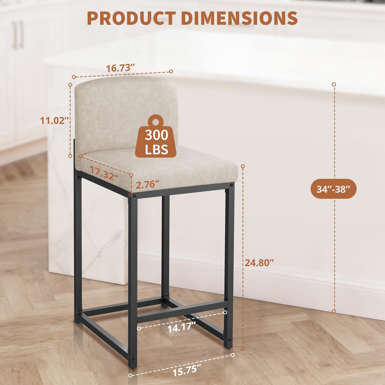 Ensemble de 2 tabourets de bar Garvee modernes avec dossier et repose-pieds, hauteur réglable, beige, pour îlot de cuisine et salle à manger