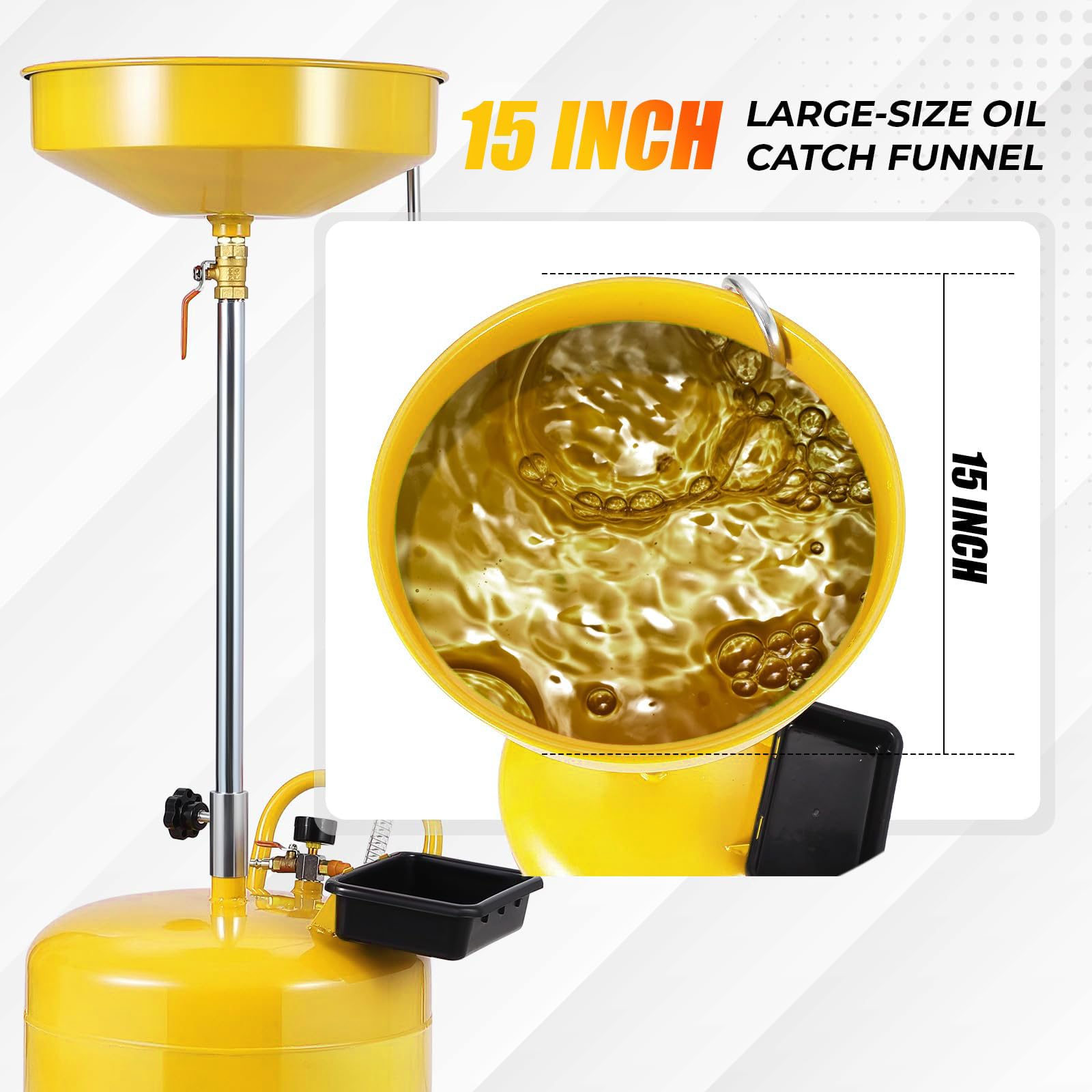 Conteneur de collecte d'huile usée portable Garvee de 8 gallons avec entonnoir réglable pour atelier, en acier, avec roues, noir
