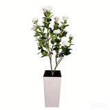 Garvee arbre caoutchouc artificiel 150 cm avec fleurs rouges, pot blanc, feuillage réaliste, salon et bureau - Blanc