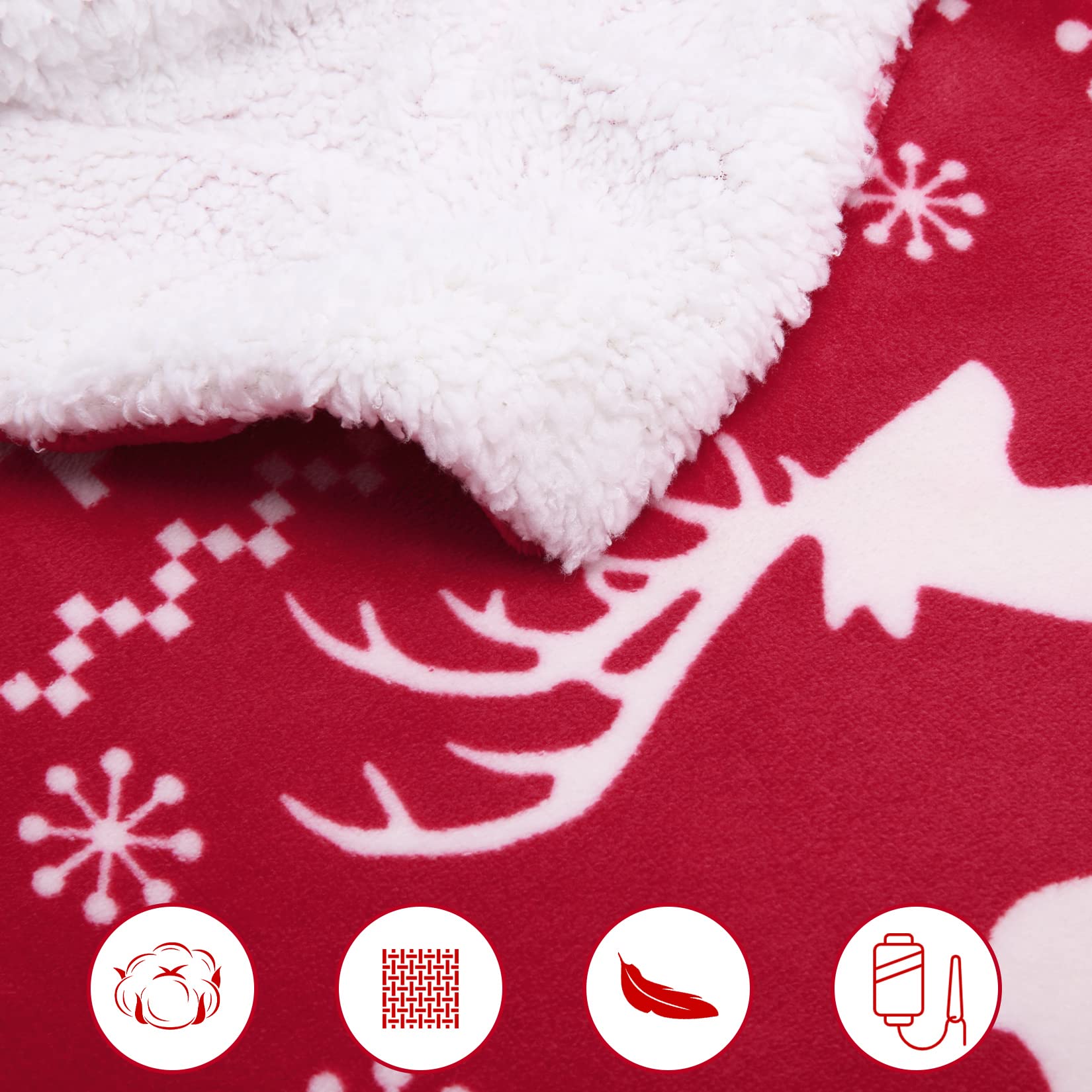 Plaid Garvee en polaire sherpa douce avec motif de rennes rouges pour canapé et lit 127 x 152 cm rouge