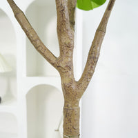 Ficus lyrata artificiel Garvee de 1,5 m avec pot en corde véritable, feuilles ajustables, base en ciment stable pour salon et bureau, vert, 1,5 mètre