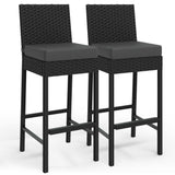Ensemble de 2 tabourets de bar d'extérieur Garvee en résine tressée, ergonomiques et robustes, structure en rotin PE et acier, pour balcon et jardin, 40,6 x 45 x 103,6 cm, noir - noir