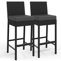 Ensemble de 2 tabourets de bar d'extérieur Garvee en résine tressée, ergonomiques et robustes, structure en rotin PE et acier, pour balcon et jardin, 40,6 x 45 x 103,6 cm, noir