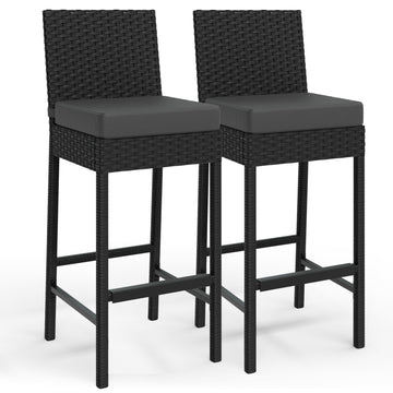 Ensemble de 2 tabourets de bar d'extérieur Garvee en résine tressée, ergonomiques et robustes, structure en rotin PE et acier, pour balcon et jardin, 40,6 x 45 x 103,6 cm, noir
