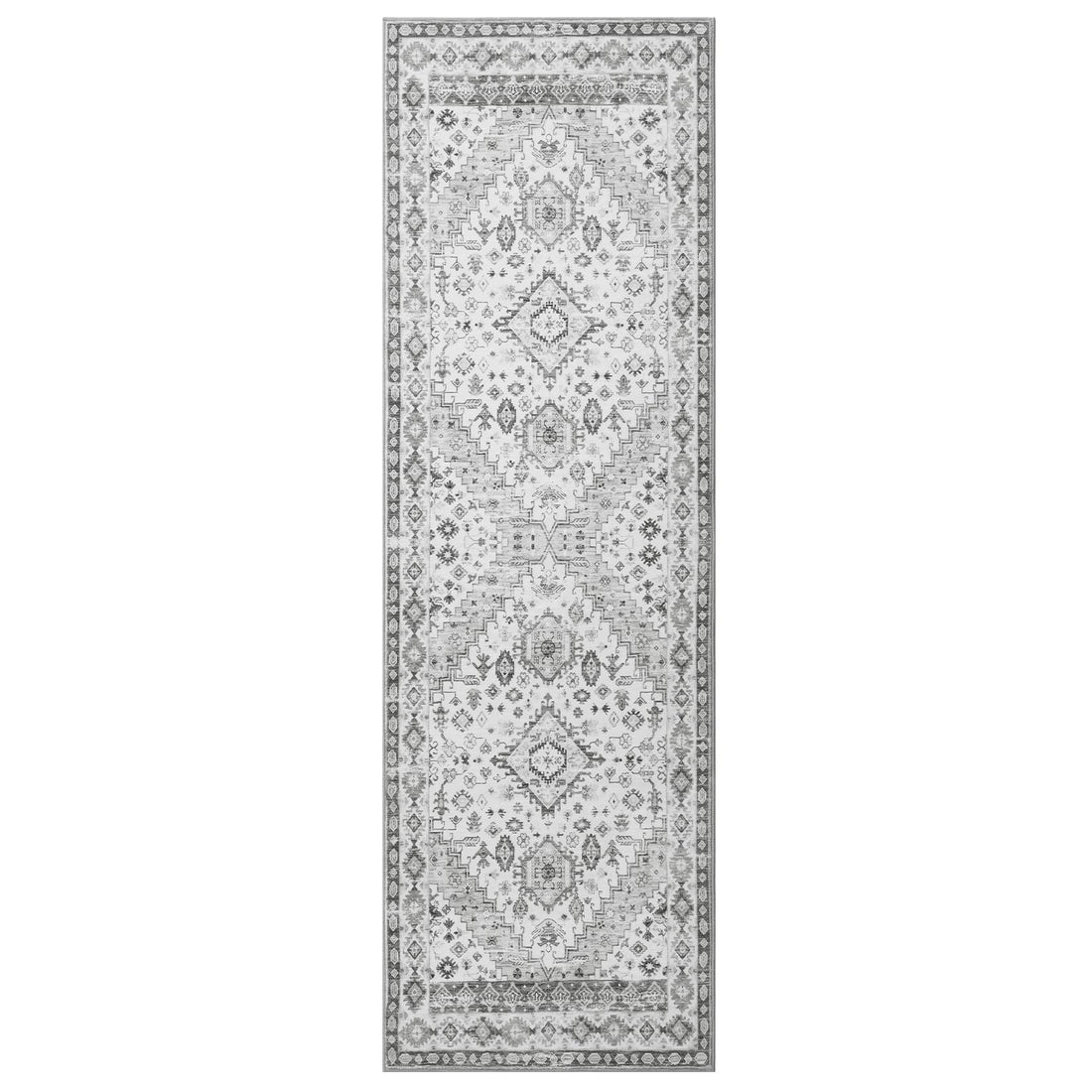 Tapis de couloir vintage Garvee, lavable, antidérapant et antitache, pour salon, chambre et cuisine, 60 x 230 cm, gris