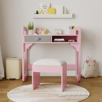 Ensemble bureau et chaise pour enfants Garvee, hauteur réglable et rangement pour apprendre et jouer, 81 cm (H) x 84 cm (L) x 46 cm (l), rose