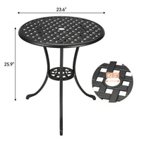 Table de bistrot Garvee Patio ronde de 61 cm (24 po) avec trou pour parasol de 5 cm (2 po), en aluminium résistant aux intempéries et structure en fer robuste, noir classique, pour balcon et jardin.