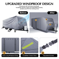 Housse Garvee pour camping-car/caravane de 7,3 à 8,2 m (24 à 27 pi) en tissu non tissé résistant aux UV, imperméable et coupe-vent, avec protection des pneus et des gouttières pour toutes les saisons