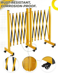 Garvee Barrière de sécurité extensible 274 cm, métal pliable avec roulettes, robuste, pour circulation, jaune et noir