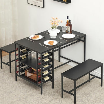 Ensemble de salle à manger Garvee pour 4 personnes avec casier à vin, espace de rangement, métal et bois, gain de place, robuste, idéal pour les petites pièces