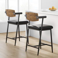 Garvee Tabourets de bar vintage avec dossier et accoudoirs, assise rembourrée, structure métallique robuste, pour cuisine, îlot central et bar