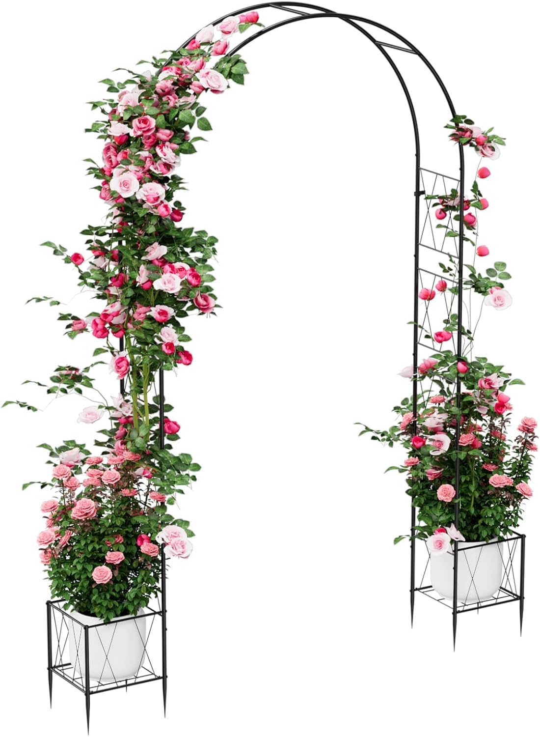 Arche de jardin Garvee 86,6 pouces en métal avec jardinière intégrée, résistante aux intempéries et réglable en hauteur, idéale pour les mariages et le jardin (noir).