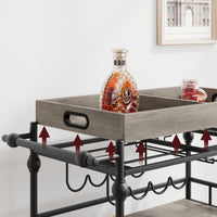 Garvee Chariot à boissons industriel gris avec roues, 3 niveaux, plateau amovible, support pour verres et range-bouteilles, pour salon et salle à manger
