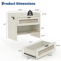 Table de chevet Garvee en rotin avec station de charge USB-C, 1 tiroir, rangement ouvert pour chambre et bureau, 60 x 39 x 56 cm, bois, robuste, polyvalente