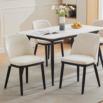 Ensemble de 2 chaises de salle à manger modernes Garvee, revêtement en lin, dossier incurvé, pieds en bois, beige, pour cuisine et salon