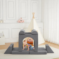 Canapé de jeu modulaire Garvee 10 pièces pour enfants, canapé convertible en mousse, microfibre de luxe, gris foncé, pour des jeux créatifs dans la chambre d'enfant