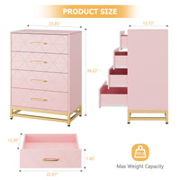 Commode Garvee à 4 tiroirs, poignées en métal, rose, bois, pieds en métal robustes, gain de place, pour salon et bureau