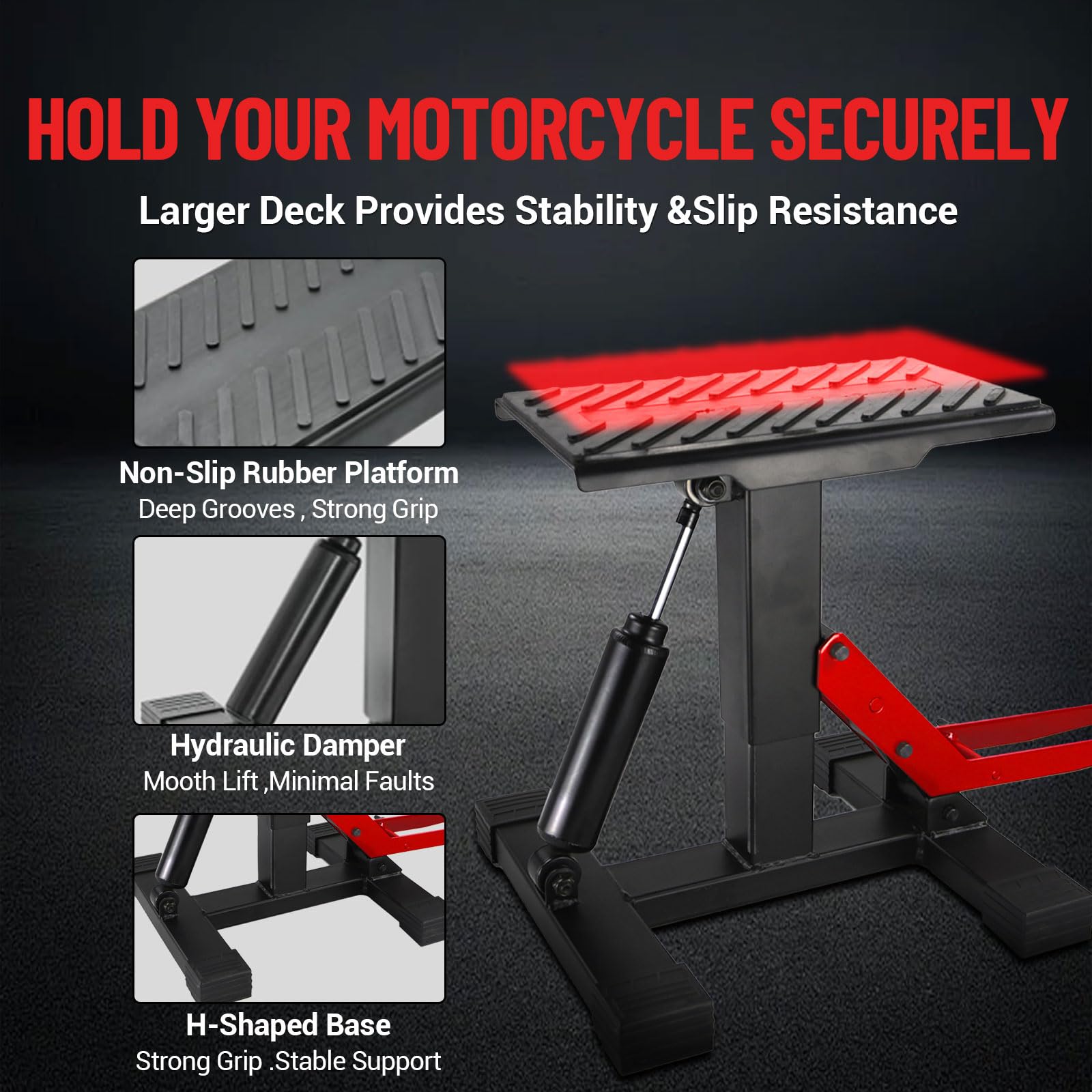 Support de levage hydraulique Garvee pour moto tout-terrain, capacité de 200 kg, hauteur réglable, acier, caoutchouc antidérapant, pour atelier et garage