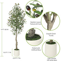 Garvee Olivier Artificiel 150 cm avec Pot Lesté en Ciment, Branches Ajustables, Décoration Intérieure pour Maison et Bureau