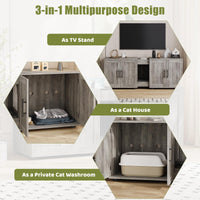Garvee Meuble cache-litière 3-en-1 à double compartiment avec portes de grange, maison pour chat, gris
