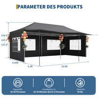 Garvee Tonnelle pliante 3x6 m avec 6 parois amovibles, Oxford 420D imperméable, hauteur réglable, pour fêtes et événements, résistante et stable, fenêtres transparentes