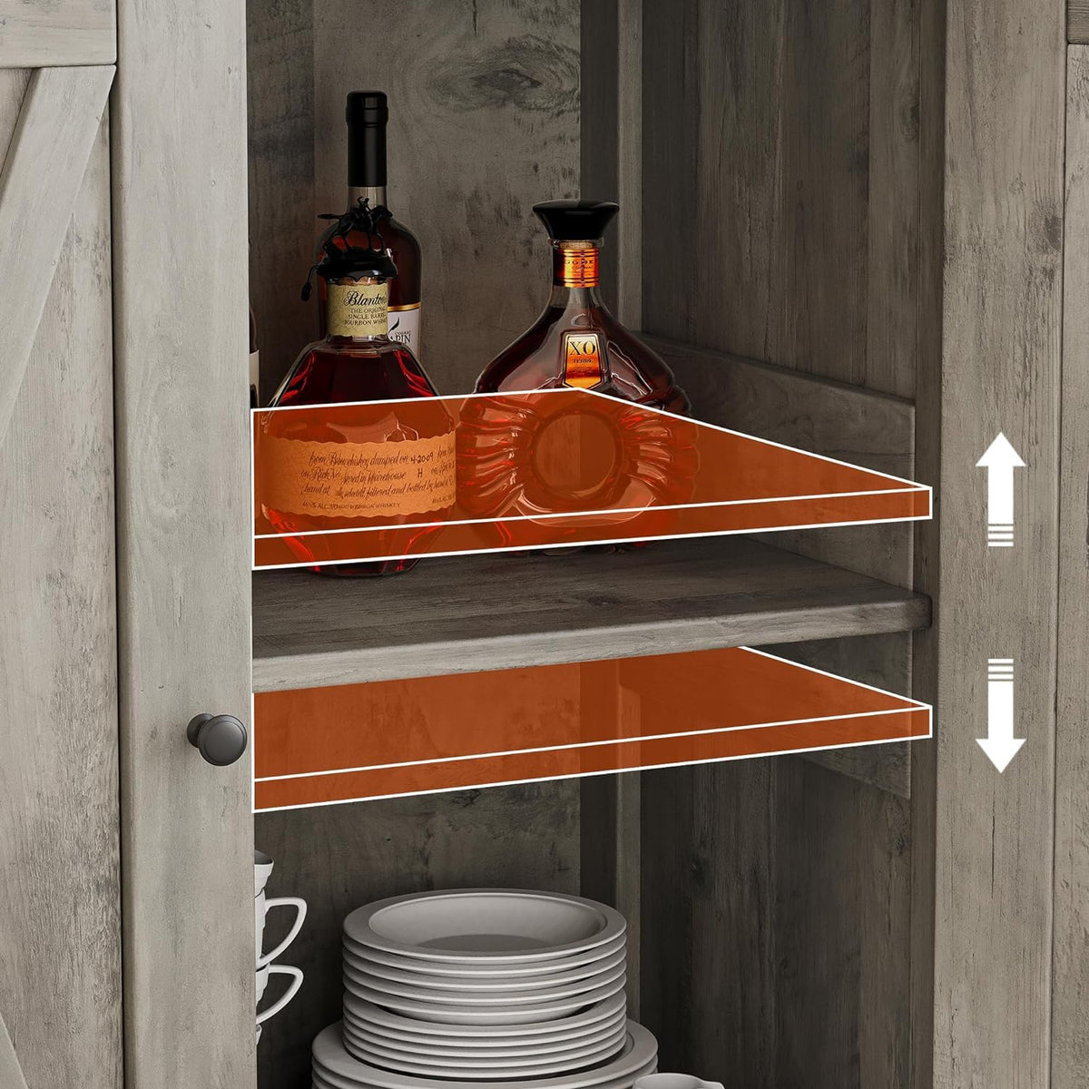 Garvee petit meuble de rangement, style campagne, avec 2 portes et étagères réglables, 76 × 40 × 80 cm, gris rustique, idéal pour le salon et la salle à manger