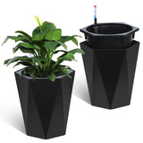 Garvee Lot de 2 jardinières diamant de 40 cm de haut, à arrosage automatique avec indicateurs de niveau d'eau, en plastique résistant aux intempéries, pour une utilisation intérieure et extérieure, blanches. - blanc