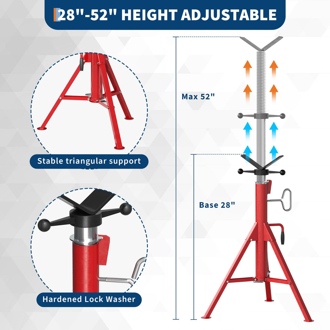 Garvee Support de tuyau à tête en V, charge 1134 kg, réglable, acier de 71 à 132 cm, pliable, pour tuyaux de 12,7 à 305 mm