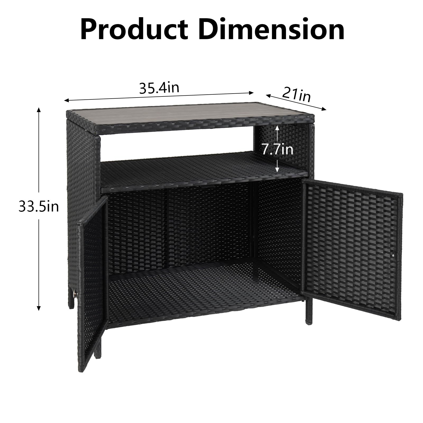 Armoire de rangement d'extérieur Garvee en résine tressée avec étagère, résistante aux intempéries, table en aluminium, 2 portes, fermeture magnétique, grise, pour jardin et terrasse