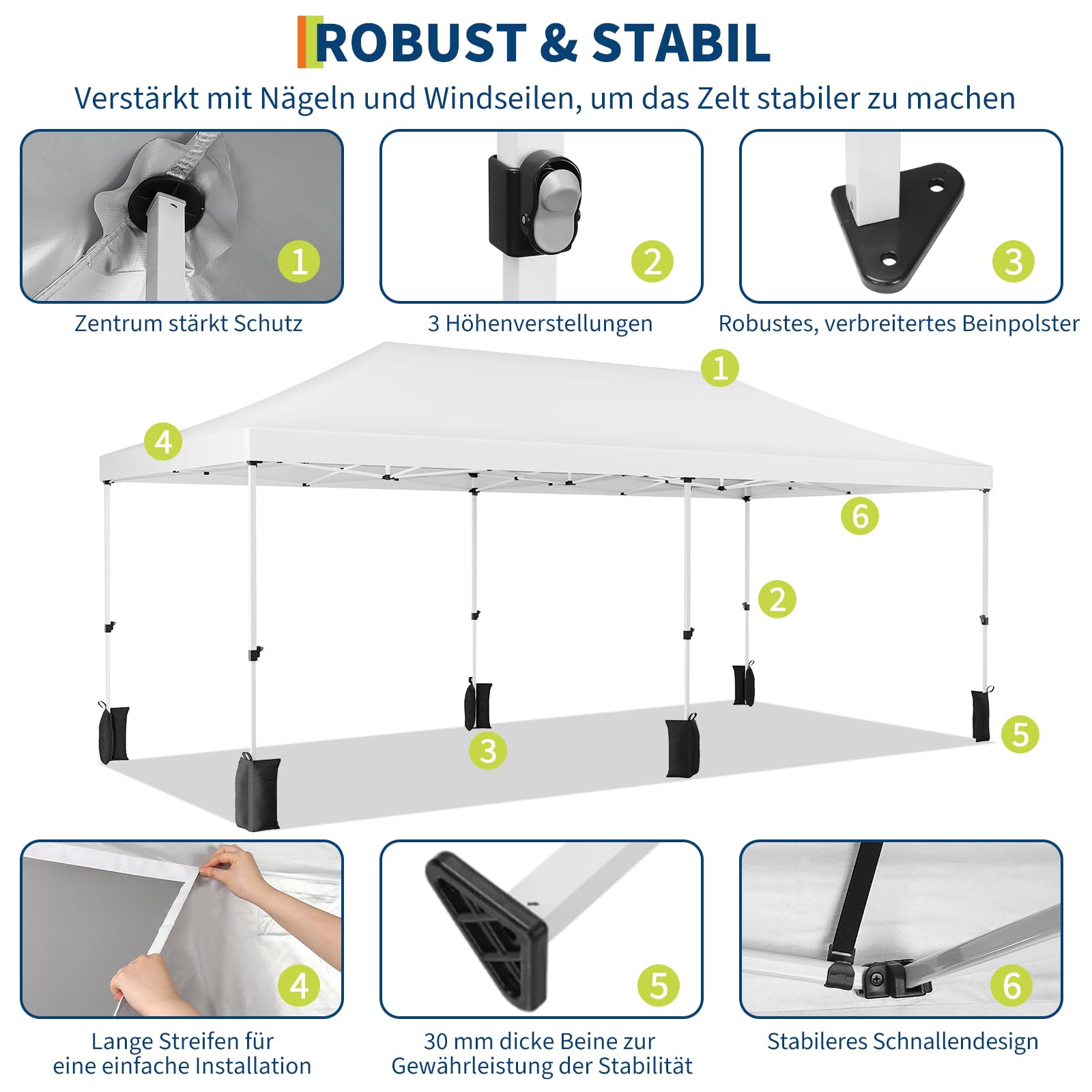 Garvee Tonnelle pliante 3x6 m avec 6 parois amovibles, Oxford 420D imperméable, hauteur réglable, stable avec sacs de sable pour fêtes et événements, bleu