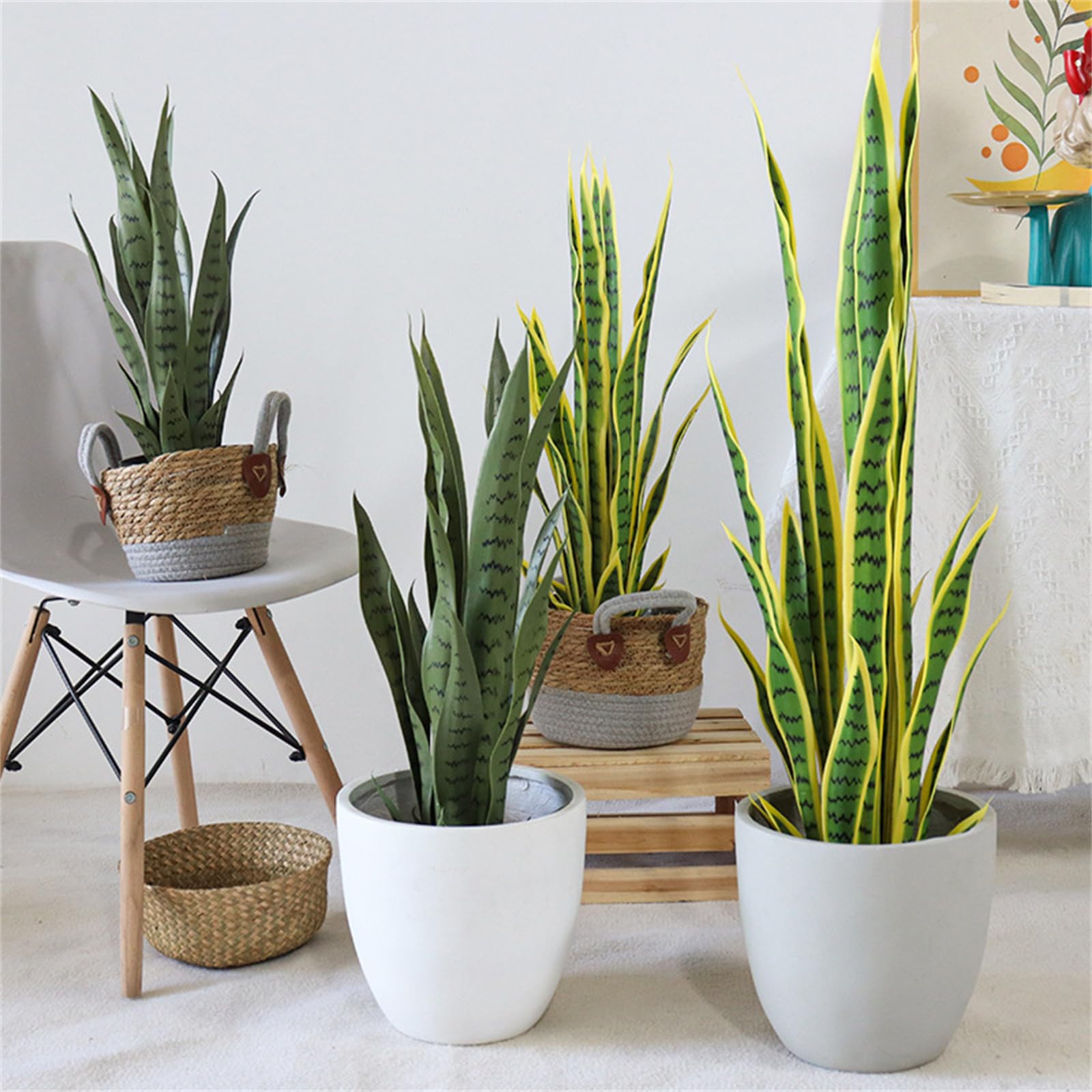Plante serpent artificielle Garvee 90 cm, réaliste, pot en plastique facile d'entretien, verte, pour salon ou bureau