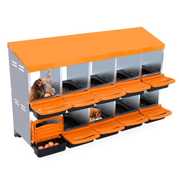 Garvee Pondoir à poules orange 10 compartiments sans pieds, acier galvanisé, ventilation et système de collecte des œufs, pour poulailler