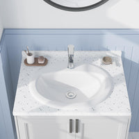 Lavabo ovale encastré Garvee 51 x 43 cm (20 x 17 pouces) en céramique blanche résistante aux rayures, idéal pour les petites salles de bain.