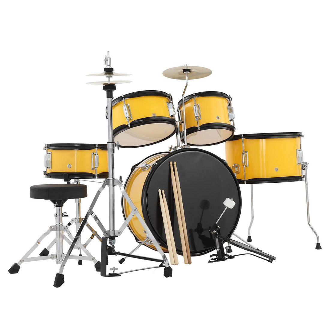 Garvee Batterie 5 pièces pour enfants avec grosse caisse et charleston, 74 cm (73,7 cm), jaune