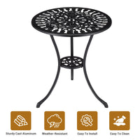 Table bistro d'extérieur ronde Garvee 61 cm (24 po) en fonte avec trou pour parasol de 5 cm (2 po) pour balcon et jardin, noire