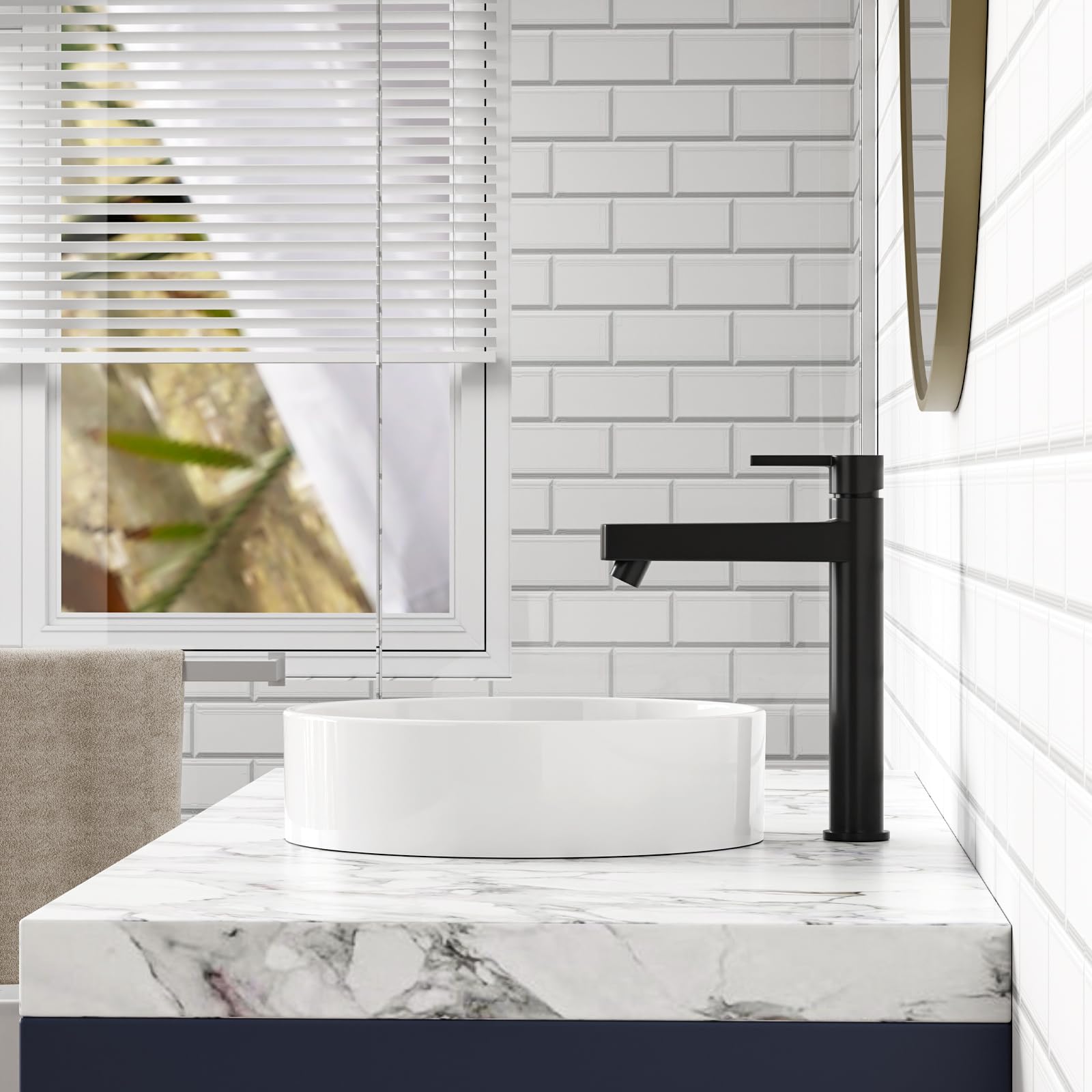 Lavabo rond Garvee 45,7 x 45,7 cm en céramique blanche moderne émaillée résistante aux rayures pour salle de bain et bar