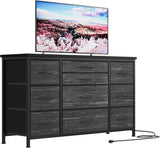 Garvee Kommode 10 Stoffschubladen Mit Steckdose Für Salon Und Bureau, 121x39x70 cm, Noir, Robuste Konstruktion - 