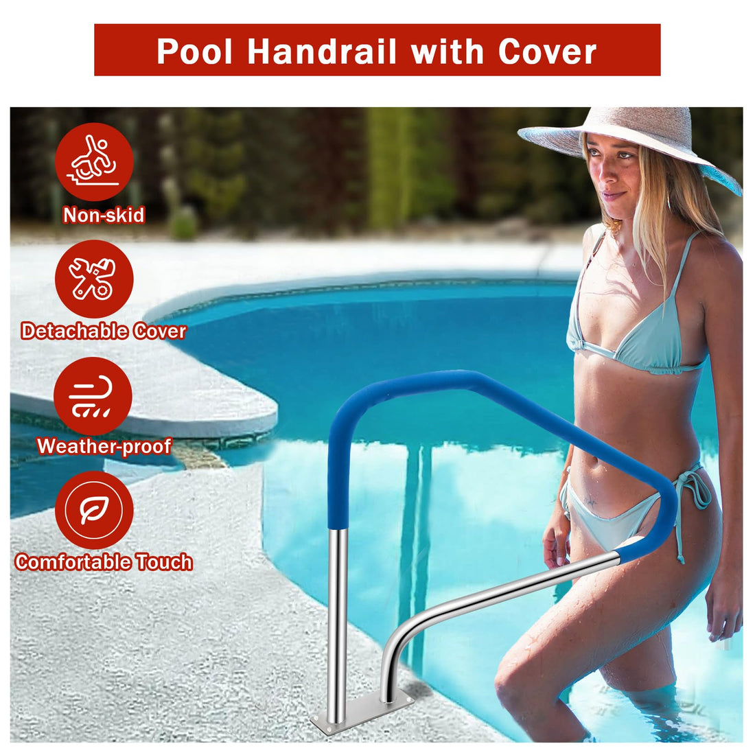 Main courante de piscine Garvee en acier inoxydable 304 avec poignées antidérapantes pour piscines enterrées, capacité de charge de 170 kg