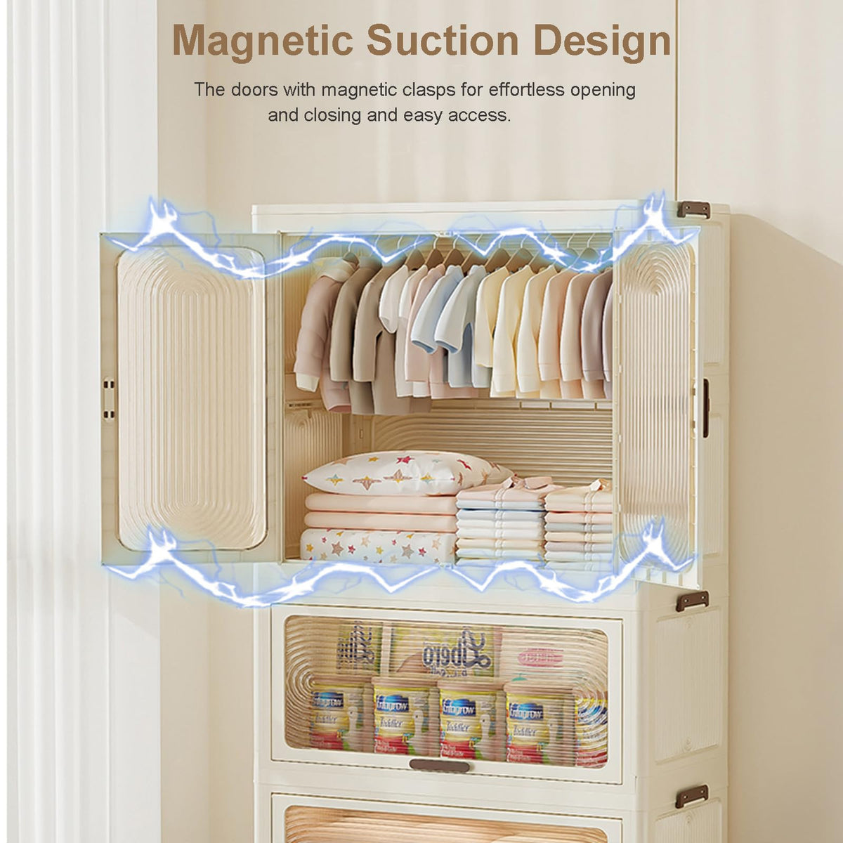 Garvee Armoire pliable avec 2 penderies et 1 meuble de rangement, 70 x 41,5 x 190,9cm, plastique, imperméable, combinaisons flexibles, avec roulettes