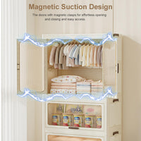 Garvee Armoire pliable avec 2 penderies et 1 meuble de rangement, 70 x 41,5 x 190,9cm, plastique, imperméable, combinaisons flexibles, avec roulettes