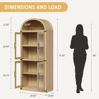Garvee Bibliothèque Arquée avec Portes en Verre, Armoire de Rangement Style Campagne en MDF, 181,2 cm, pour Salon et Bureau