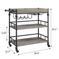 Garvee Chariot à boissons industriel gris avec roues, 3 niveaux, plateau amovible, support pour verres et range-bouteilles, pour salon et salle à manger