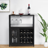 Garvee meuble à vin casier à bouteilles meuble bar avec LED réglable, multifonction, 70 × 35 × 92 cm, Noir, Cuisine Et Salon
